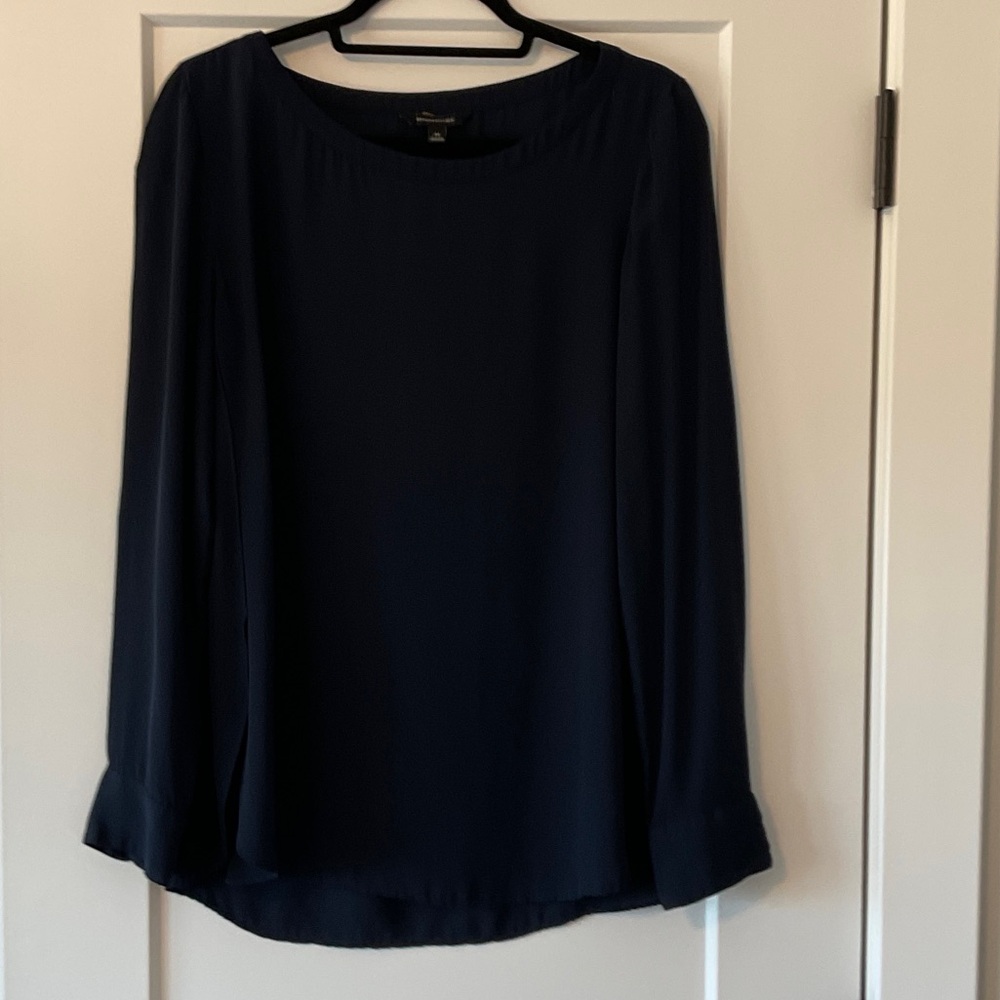 Banana Republic Dark Blue Blouse has slits on side as seen in pic